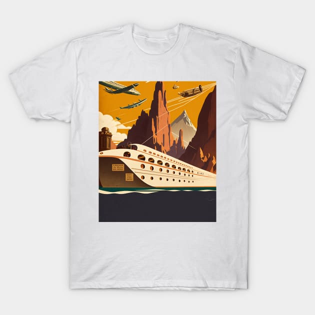 Boat & Planes Vintage Travel Art Poster T-Shirt by OldTravelArt